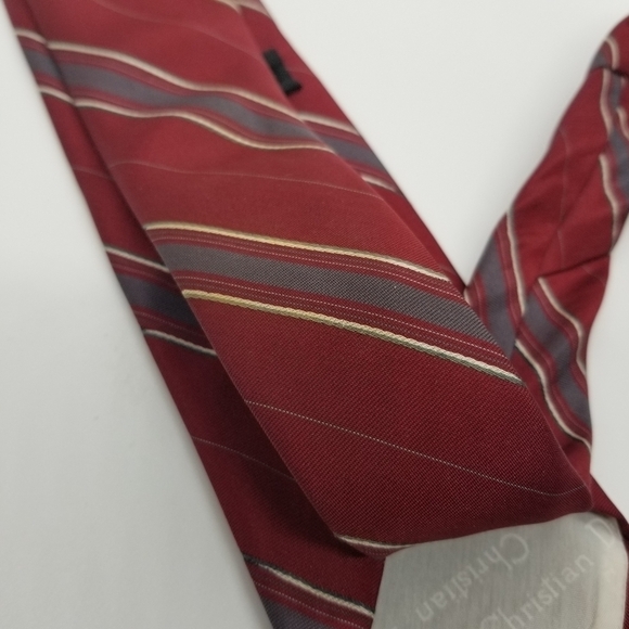 vintage Christian Dior dark red striped tie 3 in wide 57.5 in long - Picture 2 of 3